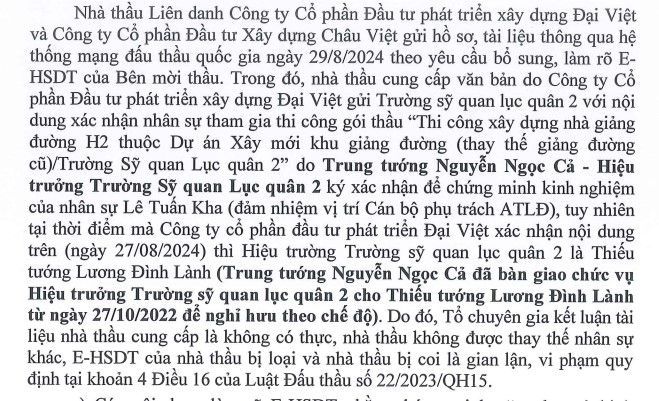 Công ty Đại Việt đã sử dụng chữ ký giả mạo của lãnh đạo Trường Sỹ quan Lục quân 2